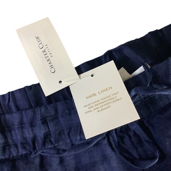 Charter Club Women’s Petite Linen Pants Intrepid Blue Size PL Elastic Waistband - Picture 10 of 16